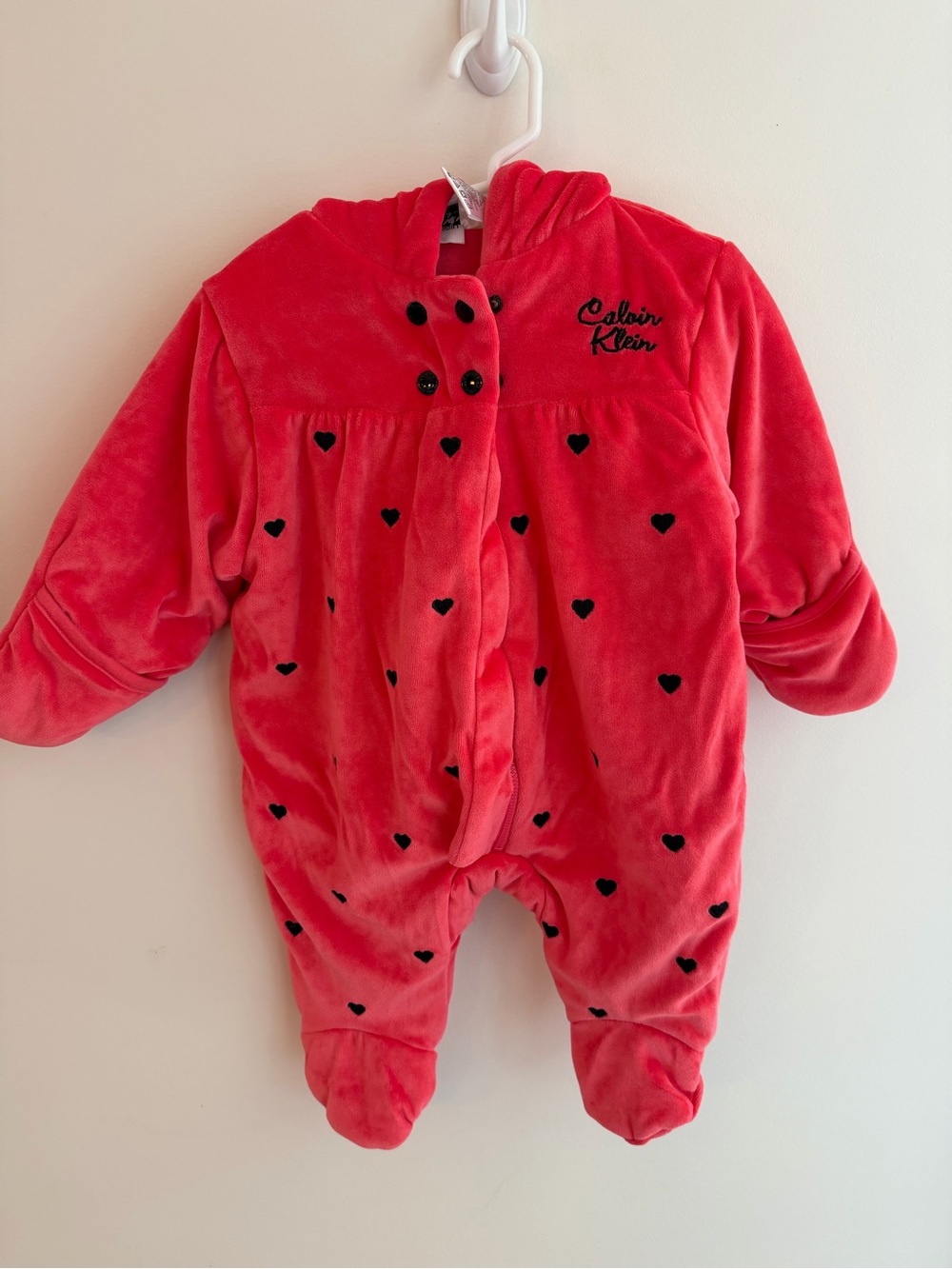 Calvin Klein Pink Plush Heart Footie One-Piece